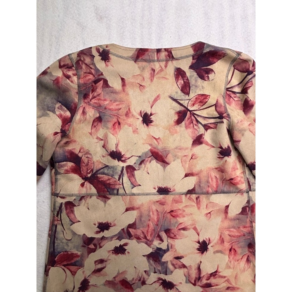 Solitaire Womens Floral Faux Suede Open Front Duster Cardigan Tan Mauve Medium‎ - Picture 11 of 13